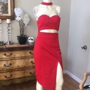 LF Seek The Label Red Choker Midi Dress